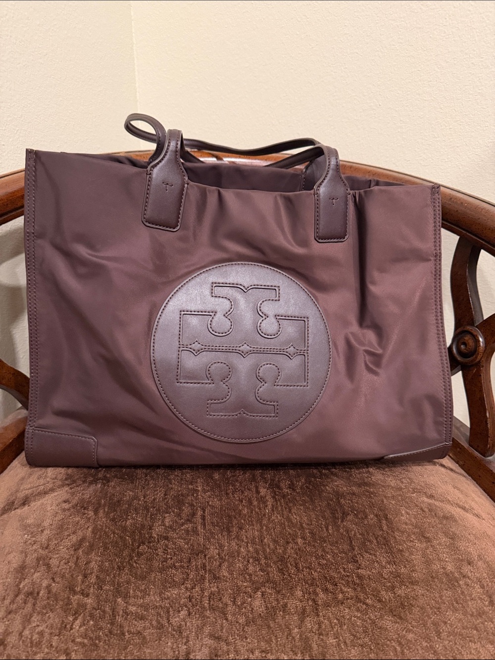 Tory Burch Chocolate Brown Nylon Logo Tote